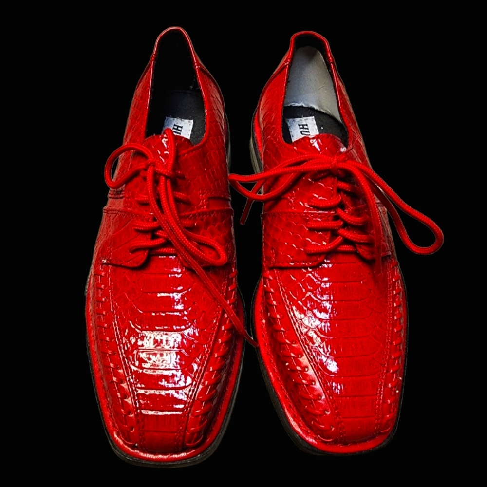 Red Crocodile Pattern Lace-Up Boy's Dress Shoes